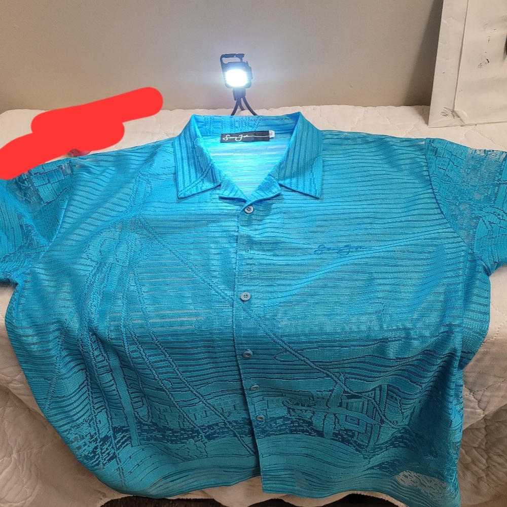 Sean John sea blue short sleeve shirt (see through)